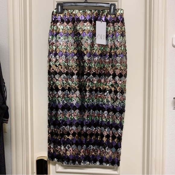 NWT Zara Sequins Pencil Skirt M - Picture 3 of 4